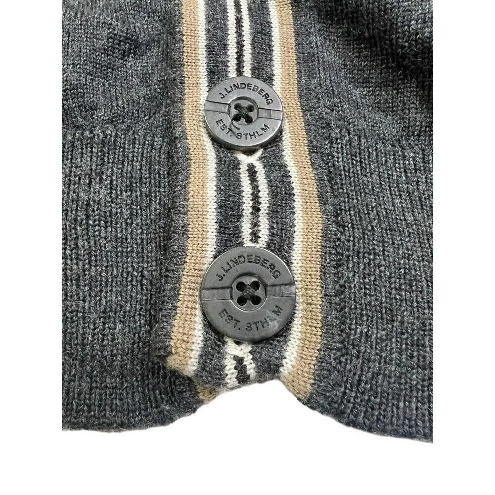 J Lindeberg Cardigan Sweater Mens XXL Fits Sz LARGE Gray Elbow Patch Pinehurst